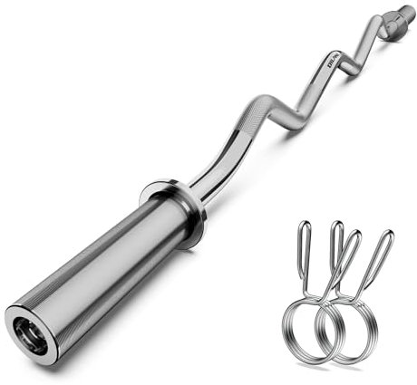 Olympic EZ Curl Barbell, barra curva da 119,4 cm per sollevamento pesi, palestra a casa, allenamento pesi, squat, spinte dell'anca, bicipiti, barra arricciante cromata per dischi da 5,1 cm, 2 collari