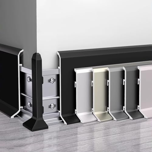Raouoae Fussleiste Mit 5000 Mm Länge Metall Moderner Abschluß Sockelleiste Sockelleiste Höhe 30/40/50/60/80/ Mm Für Parkett-/Laminat- Und Vinylböden(Schwarz,Höhe: 50 mm)