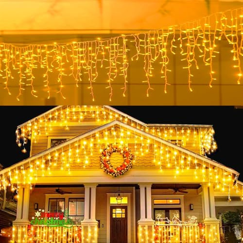 Loyyz 5M 200LED Eisregen Lichterkette Außen Innen,Weihnachten Lichterketten Außenbereich mit Timer,IP44 Wasserdicht 8 Modi Weihnachtsbeleuchtung Lichtervorhang Außen für Balkon,Party,Traufe,Geländer