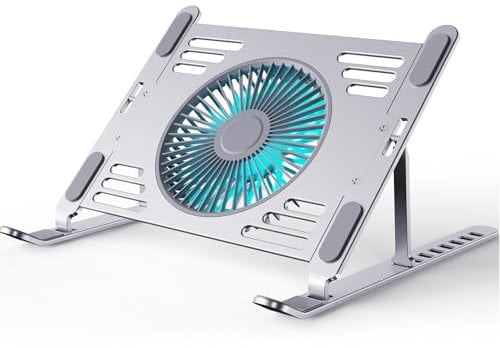 Laptop Ständer mit Lüfter,Laptop Halterung Schreibtisch, HöHenverstellbar,Faltbar,Tragbar,Passend FüR Die Meisten Laptops, Notebooks, Macbooks Und Andere GeräTe (Silber)