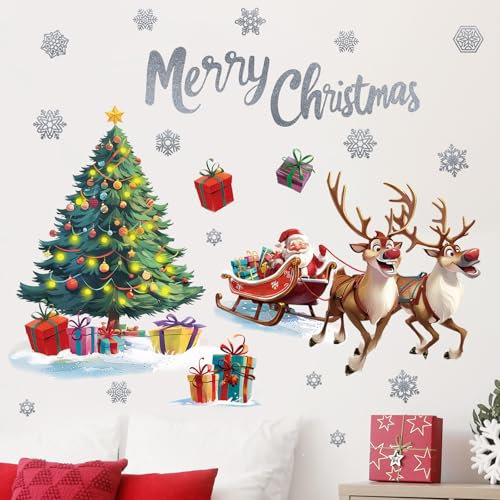 SHUCHING Adesivi per Finestra Babbo Natale, Renna Decorazione per Camera Soggiorno Ufficio