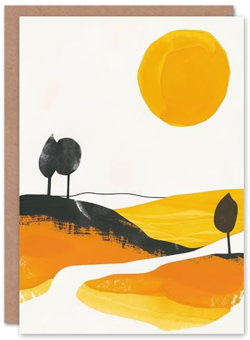 Artery8 Greeting Card Abstract Tuscany Field Yellow Orange Italy Summer Blank For Him Or Her Art Birthday Card