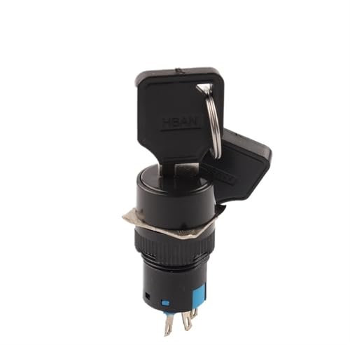 1 interruptor de botón con orificio de 16 mm y 6 posiciones, pequeño, cuadrado, redondo, interruptor de encendido y apagado con llave(Rotary with Key)