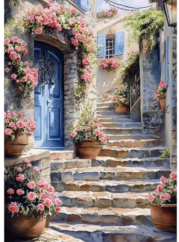Bowetile 5D DIY Diamond Painting Landschaft, Blumen-Diamond-Art-Malerei-Sets für Erwachsene, Komplette Strassbilder Haus-Bilder mit Strasssteinen für Anfänger, Wanddekoration für Zuhause 30x40 cm