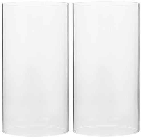 Hurricane Kerzenhalter, Borosilikatglas, Kaminrohr, klarer Glaszylinder, an beiden Enden offen, für Kaffee oder Beistelltische, Lampenschirm aus klarem Glas, 8 x 20 cm, 2 Stück