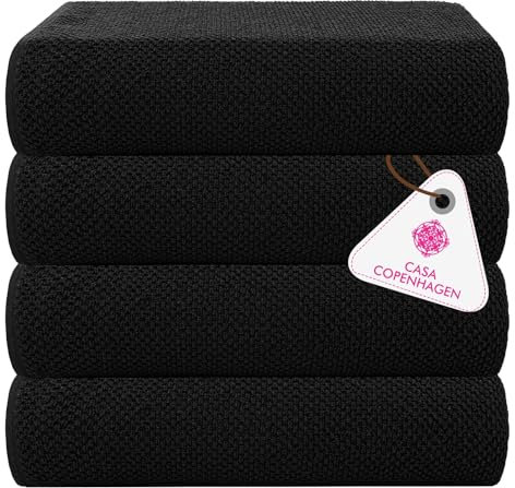 Casa Copenhagen Popcorn Textured 4 teiliges Badetücher Set - Schwarz, 550 g/m², 4 teiliges Badetücher, Baumwolle Handtüchern Rau und zäh Einsatz, Geschenkset für Badezimmer