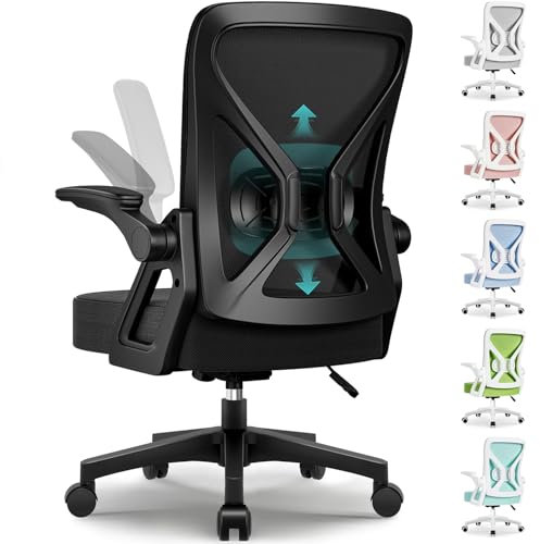 Airchros Fauteuil de Bureau, Chaise de Bureau avec Support Lombaire Ajustable 6 cm, Chaise Ergonomique 150kg, Siege Bureau avec Accoudoirs Pliables