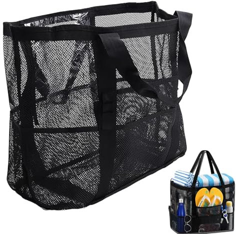 Sandspielzeug Tasche, 260 G Leicht Netztasche SandspielzeugFür, 39x43x20cm Badetasche XXL Familie Mit Großem Fassungsvermögen, Tasche Für Sandspielzeug, Ideal Für Reisen Und Fitnessstudio