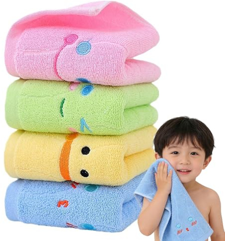 Pynzeka Lot de 4 Serviettes pour Enfants Motif Dessin Mignon Serviettes Douche pour Salle de Bain