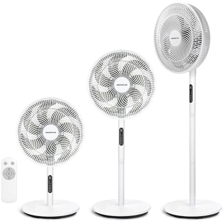 Aigostar Ventilatore a Piantana Silenzioso con Motore DC, 30dB, 9 Velocità e 3 Altezze Regolabili, Telecomando, Timer 9H, 7 Pale Aerodinamiche, Ideale per Camera da Letto e Ufficio, 30W, Bianco