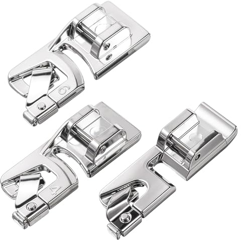 3 Stück Schmaler Rollsaum-Nähfuß, 3mm 4mm 6 mm Universal Rollsaumfuß Multifunktion Nähmaschinen Nähfüße Set Reißverschluss Nähmaschinenfuss Rollsaum für Nähmaschine Multifunktionsnähmaschinen