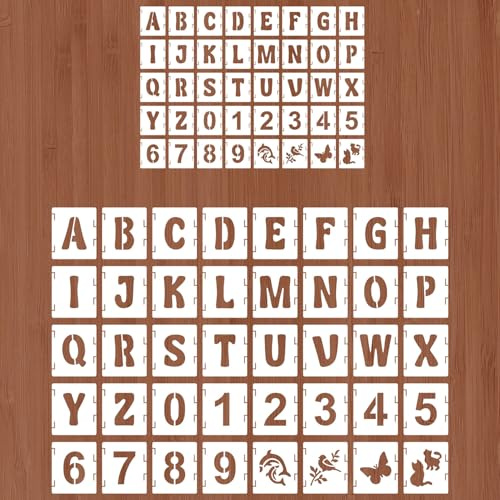80-teiliges Schablonen-Set mit ineinandergreifenden 2- und 4-Zoll | Malvorlagen, wiederverwendbare Kunststoffschablonen für Kunst, Holz, Wände, Stoff, Steine, Tafeln, Türen, Bastelprojekte