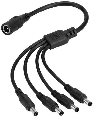 DC Power Splitter Cable 1 Female to 4 Male, 5.5x2.1mm 12V 1 to 4 Way Y Connector Barrel DC Power Supply Output Adapter Cord for CCTV Camera, LED Light Strip, Router, Multi-Device Power Supply