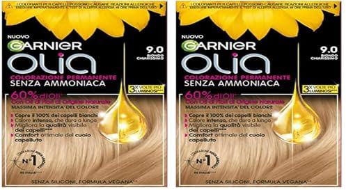 Garnier Olia Tinta Capelli, Colorazione Permanente Senza Ammoniaca Con Oli di Fiore di Origine Naturale, Formula Vegana, Biondo Chiarissimo (Confezione da 2)