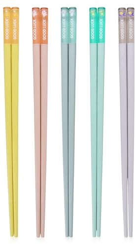 5 Pares Palillos Reutilizables para Sushi & Ramen, Palillos para Comer Antideslizantes, Aptos para Lavavajillas, FáCiles de Limpiar, para Hogar y Restaurantes, Fibra de Vidrio (5 Colores)