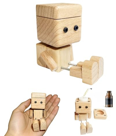 Wackelnder Holzmann mit Duftfunktion, Handgefertigte Holzfigur Wackel, Wackelfigur Auto aus Naturholz, Wackelmännchen Holz fürs Armaturenbrett, Autodekoration Innenraum, Geschenk für Männer