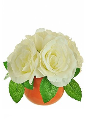homestreet Rose und Ball geformte Vase mit Cream Rose Arrangement der 8 Kopf in eine orange Ball Vase von '®