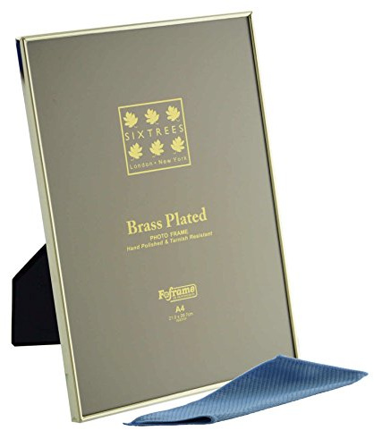 Sixtrees Hartford 1-400-A4 Brass Plated Photo Frame for an A4 certificate sized (297mm x 210mm) Picture - Complete with microfibre polishing cloth.