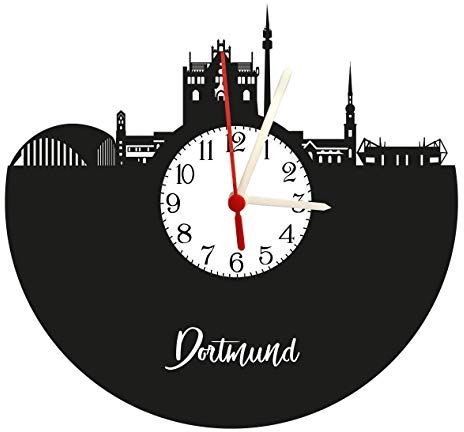 Wanduhr Dortmund Skyline mit Zifferblatt, hochwertige Acrylglas Uhr mit lautlosem Quarzwerk, 3mm Stärke