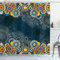 ABAKUHAUS Psychedelisch Duschvorhang, Mandala Paisley, Stoffliches Gewebe Badezimmerdekorationsset mit Haken, 175 x 220 cm, Blau Gelb