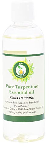 R V Essential Aceite Esencial de Turpentine Pura 200ml (6.76oz)- Pinus Palustris (100% puro y vapor natural destilado) Pure Turpentine Essential Oil