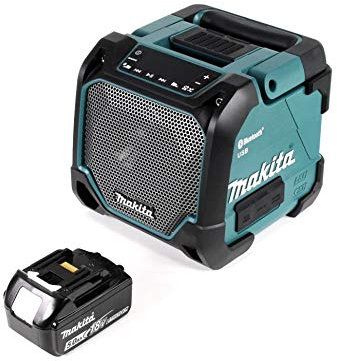 Makita DMR 202 T1 Baustellen Lautsprecher 18V - für Akku- und Netzbetrieb, mit Bluetooth-Funktion, AUX-Anschluss, USB-Port, LCD Display + 1x 5,0 Ah Akku - ohne Ladegerät