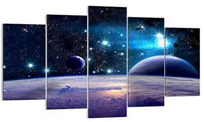 Wandbilder Dekoration Wohnzimmer Kosmos Planet Mehrteilige Bilder auf Leinwand 160x85cm Leinwandbild Schlafzimmer Set 5 teilige Wand Kunstdruck Art Groß XXL Wanddeko Bild Decor Canvas EA160x85-3575