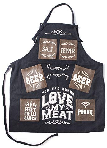 Boxer Gifts Canvas Apron Love My Meat Novelty Mans-Delantal de Cocina para Barbacoa, Resistente, cumpleaños, Navidad o día del Padre, Viene con Bolsa de Regalo de Lona, Negro, Talla única