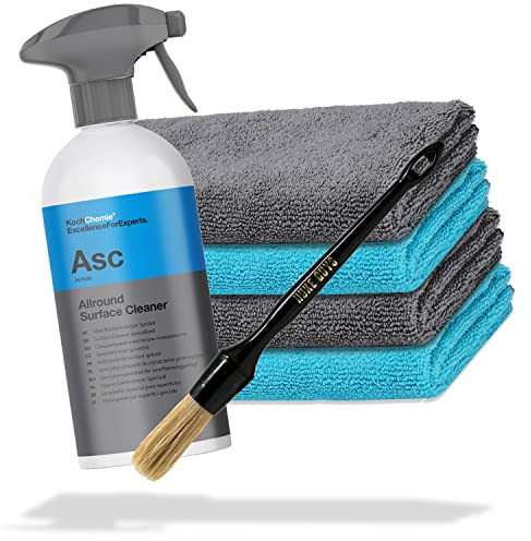 detailmate car care set: Koch Chemie - ASC - All Surface Cleaner - 500 ml - nettoyant pour toutes les surfaces + 4 chiffons en microfibre premium + Nuke Guys Pinceaux pour le nettoyage des voitures