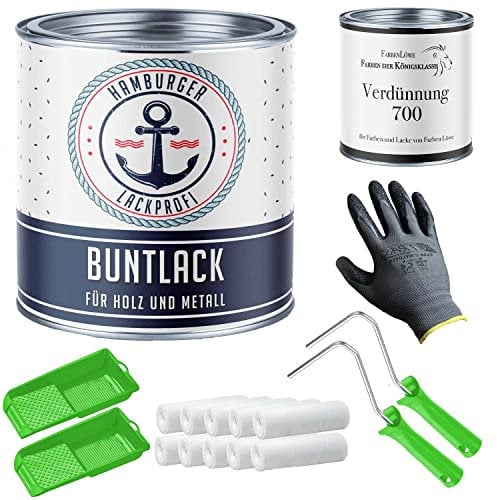 Buntlack SEIDENMATT für Holz und Metall Mahagonibraun RAL 8016 Braun Metalllack Metallfarbe Holzlack Holzfarbe mit Lackier-SET (X300) und Verdünnung (1 L) // Hamburger Lack-Profi (20 L)