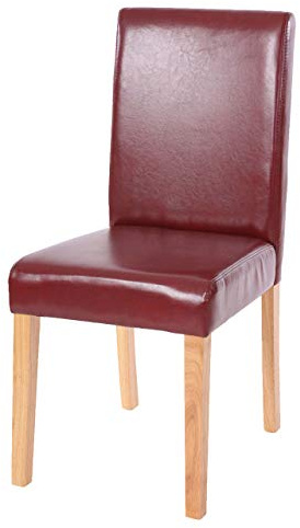 Silla de comedor Littau, silla de cocina, piel sintética, color rojo y marrón