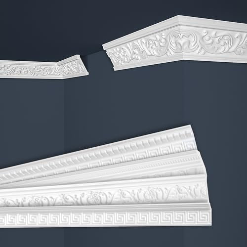 Marbet Deckenleisten weiß Sparpaket aus Styropor EPS - Stuckleisten gemustert, im traditionellen Design - (50 Meter B-18) Styroporleisten Zierprofile Stuck