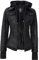 Fjackets Lederjacken für Damen – Abnehmbare Kapuze & Bomber Echtes Lammfell Lederjacke Damen, Betty Lederjacke mit Kapuze, Schwarz, M