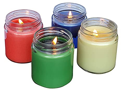 Aroma-Sojawachs-Lampe, 4 x 125 g, Lavendel, Zitronengras, Sandelholz und Rose, bis zu 36 Stunden