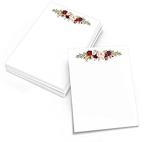 321Done Weiße Karten mit roten Rosen, blanko – (50) 12,7 x 17,8 cm Karten mit niedlichem, hübschem rotem Blumenmuster oben in der Mitte – schwerer Karton – machen Sie Ihre eigenen Grußkarten,