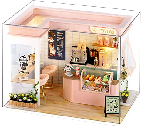 CUTEROOM Diy Dolls House Kit, Miniature Dolls House, Sunshine Tea Station