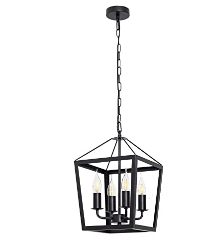 Bel Air Home - Hängeleuchte Serie Nora - 4 x E-14 Lampenfassungen - schwarz - Metall - 25x25x80cm - ideal für Wohnzimmer - Esszimmer und Schlafzimmer (GLÜHBIRNE NICHT INBEGRIFFEN)