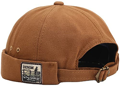 XYIYI Khaki Herren Dockermütze Brimless Hat Schädelkappe Arbeiter Matrosenmütze Gerollte Manschette Retro Beanie Mütze