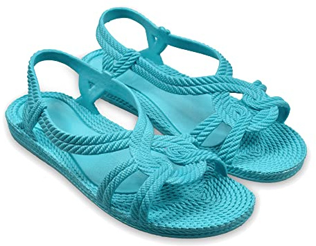 BRASILERAS Flache Sandalen Esmirna für Damen, türkis, 39 EU