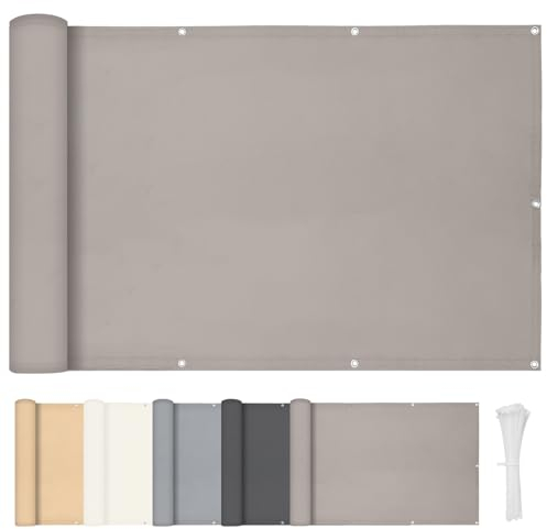HENG FENG Brise Vue Balcon 90x600cm PES, Pare-Exterieur Cache Occultant pour Terrasse, Résistant à l'eau et aux UV, Taupe