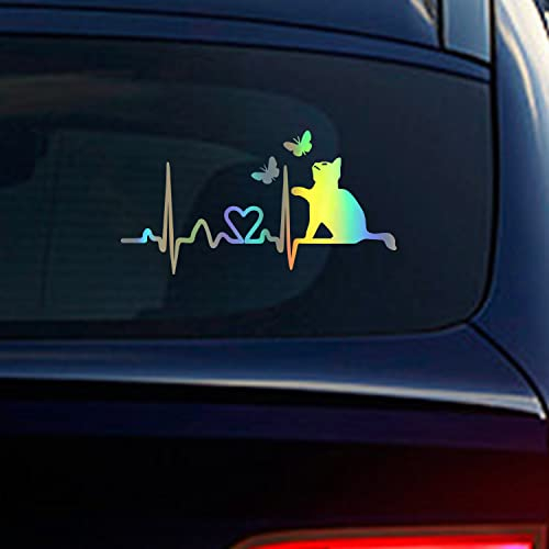 Nouiroy Katzenaufkleber für Autos, freche Kätzchen mit Schmetterling, Herzschlag, reflektierende Auto-Aufkleber und Aufkleber, schönes Kätzchen, Auto-Dekoration, Herz, Vinyl-Aufkleber, Liebe, Katze,