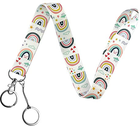 Geiomoo Schlüsselband mit Swivel Schließe, Lanyard Umhängeband für Ausweishülle (Gezeichneter Regenbogen)