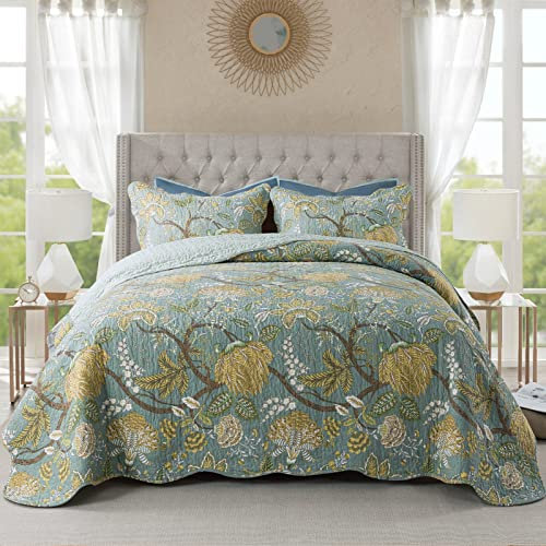 NEWLAKE Baumwoll-Tagesdecke, Steppdecke, wendbar, Patchwork-Deckenset, gelbes Blumenmuster, King-Size