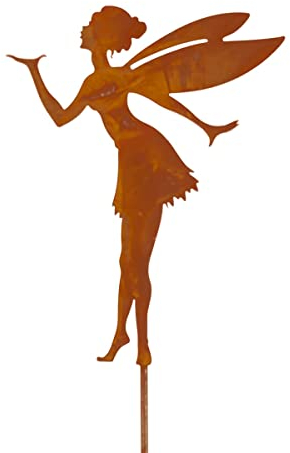 CIM Edelrost Pflanzenstecker – Kissing Fairy S – Motiv-Maße: 10cm - Gesamthöhe: 52cm – inkl. Standstab - attraktive Edelrost Dekoration