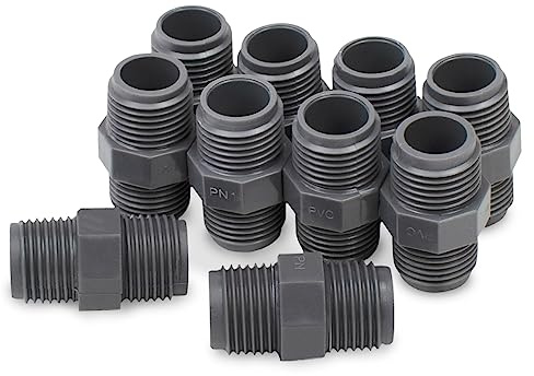 Bwintech 10 Stück schwarz 1/2 BSP Gewinde PVC Stecker auf Stecker Sechskant Nippelverbinder, geeignet für Ackerlandbewässerung, Grünpflanzenanbau und Wasserleitungsanschluss