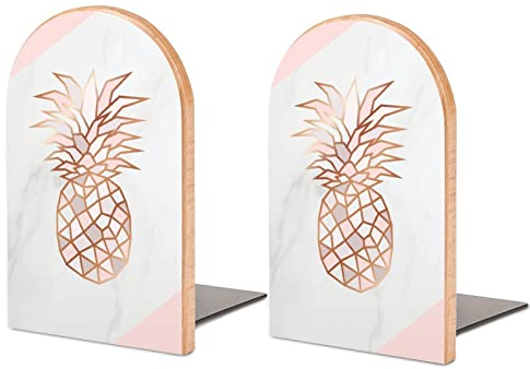 Buchstützen Roségold Ananasmarmor Buchstützen für Regale zum Halten von Büchern, strapazierfähig, rutschfest, Buchstopper, Holz, dekorativ, Home Office
