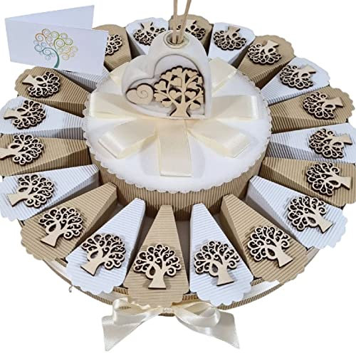 Torta di bomboniere albero della vita completa di confettini e bigliettini inclusi (20 fette)