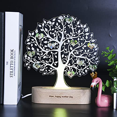 Ozinna Personalisiertes Stammbaum-Bild Nachtlicht benutzerdefinierte Acryl-Fotolampe, individuelle LED-Lampe, Bilderrahmen mit USB-Low-Power