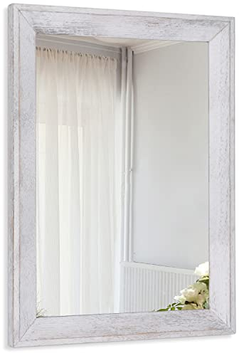 AAZZKANG Wandspiegel, rustikaler Holzrahmen, Hängespiegel, 66 x 45,7 cm, dekorativ für Bauernhaus, Schlafzimmer, Badezimmer, Wohnzimmer, Eingangsbereich, Flur, Weiß