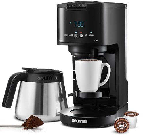 Gourmia Coffee Maker - 12-Cup & Single Serve, Thermal Carafe, Black